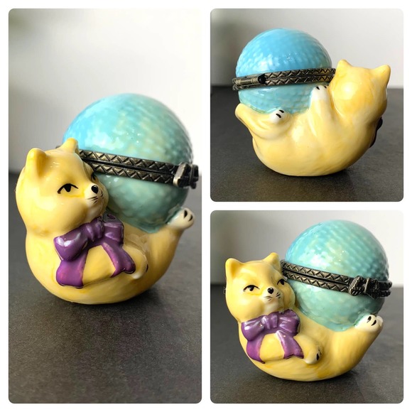 90s Cat Earring or Ring Box Ceramic Jewelry Container Vintage - Picture 2 of 12